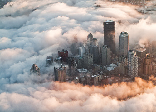 the-absolute-best-posts:  coello: Pittsburgh fog aerial (by press1)   Submitted by casseroles—and—handshakes Follow this blog, you will love it on your dashboard