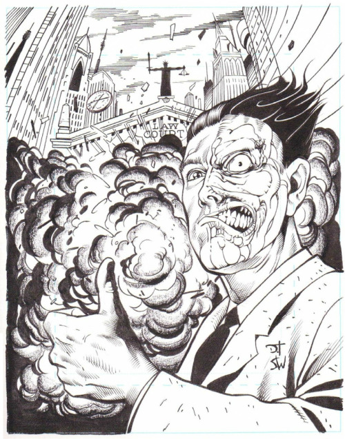 “Two-Face: Law+Order,” by Dave Taylor. Original art from the DC Overpower card game.