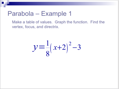 Conic Sections. Parabola-Complete tutorial.