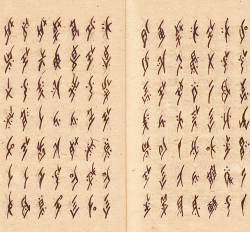 fuckyeahchinesemyths:  yerawizardharry:  Nüshu (literally “women’s writing” in Chinese) is a syllabic script created and used exclusively by women in the Jiangyong County in Hunan province of southern China. Up until the late Qing Dynasty (1644-1912)