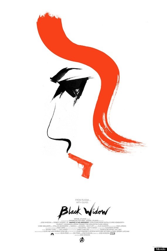 fuckyeahblackwidow:
“For Black Widow, Mondo got famed designer Olly Moss to create the minimalist poster. The striking red-black-and-white print features a profile of Johansson’s face, with her red lips replaced with a gun. The tag line reads: “From...