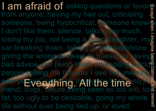 [Text: I am afraid of asking questions or favors from anyone, having my hair cut, criticising someon