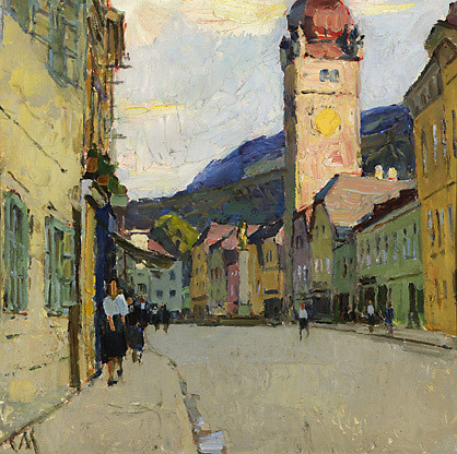 poboh:  Marketplace in Waidhofen, Carl Moll. Austrian (1861 - 1945) 
