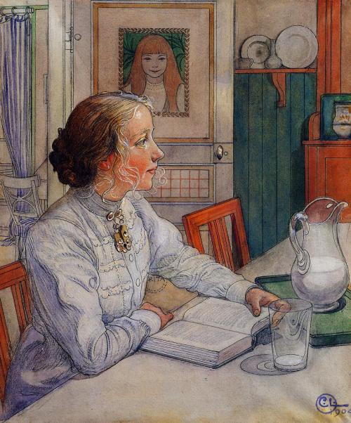 My Eldest Daughter (Min Aldsta Dotter) 1904. Carl Larsson (1855-1919 Swedish). Chalk, ink &amp; 