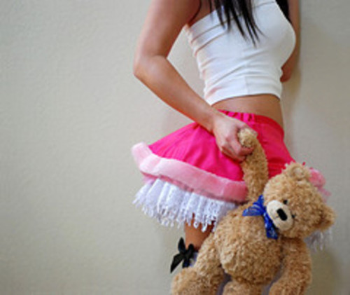 “Do you like my outfit, Daddy? Will you cum in my whore face while I hold my teddy bear betwee