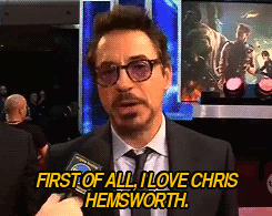 reveriewit:   Robert Downey Jr., on Chris Hemsworth (xxx).  
