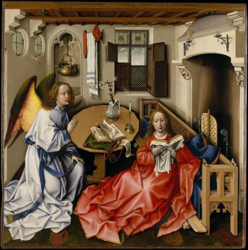 Mérode Triptych, central panel with Annunciation, by Robert Campin and workshop, Metropolitan Museum