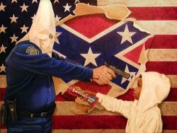 gabbyroars:  loveaprilx:  lemartian:  chowgoon:  magnolius:  A Tale Of Two Hoodies - a controversial painting by artist/activist Michael D’Antuono.   Inspired by the Trayvon Martin case, this painting symbolizes the travesty of racially profiling innocent