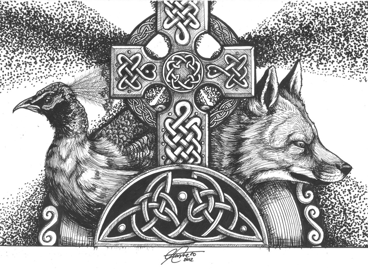 thedeargrandson:  The Peacock and The Fox - By Me :D  I started trying to draw Celtic