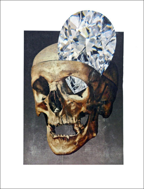 Dead Bling (Damien Hirst), 2011 Paper collage on canvas panel, 14" x 18"