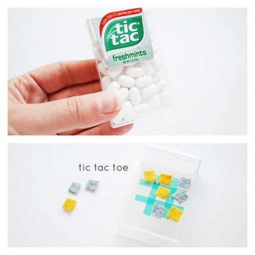 rainbowsandunicornscrafts:DIY Recycled Tic Tac Box Into Tic Tac Toe Game. So clever and simple and a