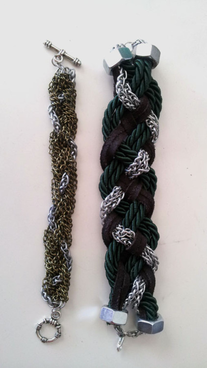 DIY Four Strand Braided Chain Bracelet. Love the look of switching out a chain for a strip of leathe