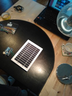 Solar-powered arduino on workbench