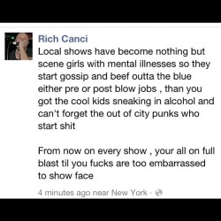 #realtalk #shows #mentalissue #whores #localshows #hardcore #tellingitlikeitis (Taken with instagram)