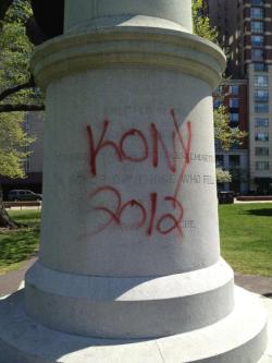 Chainsawmascara:  Randomestduckeva:   Kony 2012 Spray Painted On A 1889 Memorial