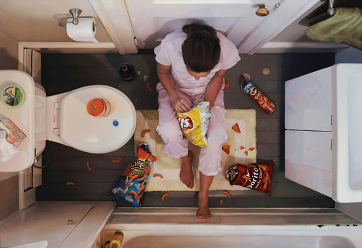 bitchville:  Secretly Pigging Out - Realistic oil paintings by http://www.leepricestudio.com/