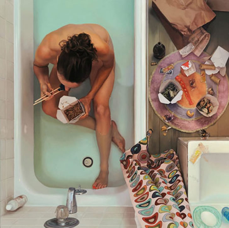 bitchville:  Secretly Pigging Out - Realistic oil paintings by http://www.leepricestudio.com/