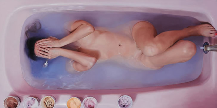 bitchville:  Secretly Pigging Out - Realistic oil paintings by http://www.leepricestudio.com/