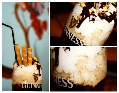 amburdoll:  flavia-f:  I finally got round to doing it. The Guinness Treat! Found this recipe on-line and it had to be done.One pint of Guinness, whipped cream, chocolate icecream, chocolate syrup and hazel nuts sprinkled on top.   