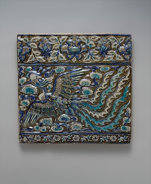 eastiseverywhere:milicentbrovovich:Tile with Image of Phoenix.After the Mongol conquest of Persia in