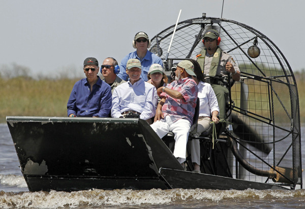 That’s Vice President Joe Biden on the far left, sporting a backwards baseball cap and aviators, touring the Florida Everglades Monday. I am truly sad there are no pictures of him with gators. Can you imagine how amazing that might have been? (Photo...