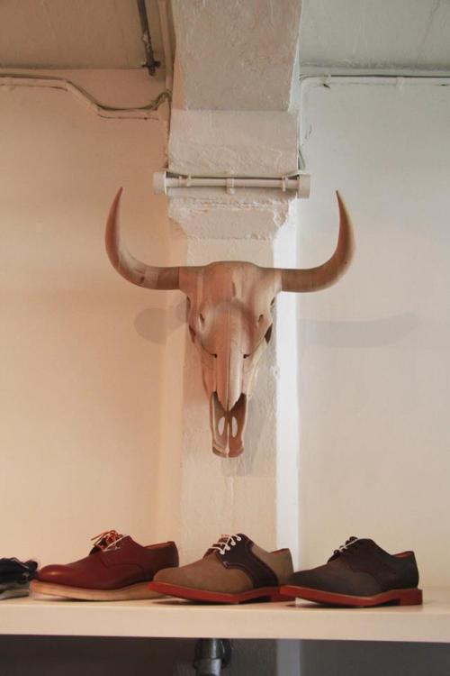 Mark McNairy shoes and a wooded skull at my place of work.. www.numbersixlondon.com 