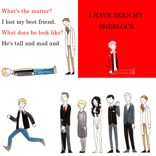 bakerstreetbabes: electricknite: fuckyeahsherlockfanart: (read top to bottom, first column then seco