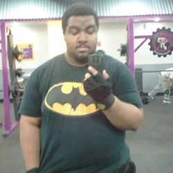 wolfgangwolfe:  Oh gym, how I missed thee &lt;3 (Taken with instagram)  A chub and Batman. two things I enjoy the most!