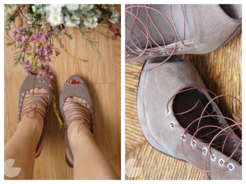 DIY Lace Up Sling Back Heels. Using an eyelet kit (something I actually use quite a bit) and cord. E