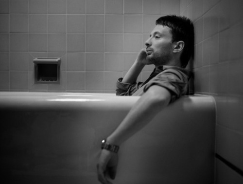 Thom Yorke, vocalist, guitarist, pianist of Radiohead and Atoms For Peace. In a bathtub.