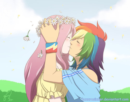 fuckyesrainbowdash:  Unique Flower by HazuraSinner Many of you have probably seen this before a couple months ago but I think with it being springtime it’s about time to bust it out again! I really love that Dash is shorter than Fluttershy and how into