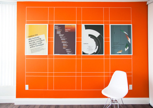 DIY Grid Wall Inspired by Josef Müller-Brockman. The grids on the wall are made out of vinyl tape wh