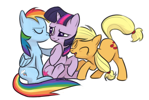 fuckyesrainbowdash:  cuddleponies by naroclie Applejack appears to be happy for Twidash. Plus this is just really cute! 