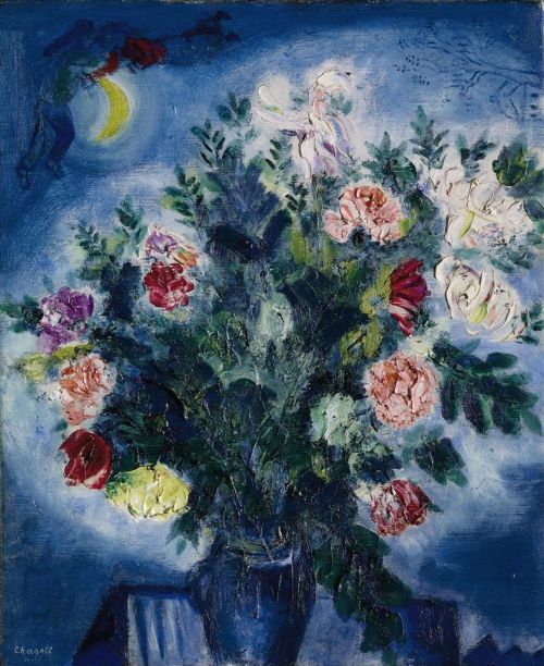 poboh:  Bouquet de fleurs avec amoureux / Bouquet of flowers with love, Marc Chagall. (1887 - 1985) 