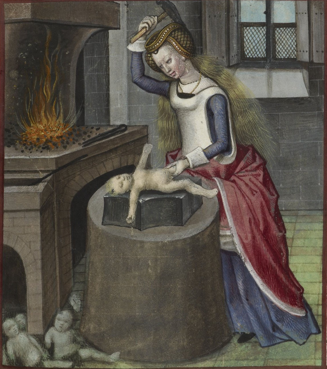 demonagerie:  British Library, Harley 4425, f. 140 ‘Nature forging a baby’. Guillaume