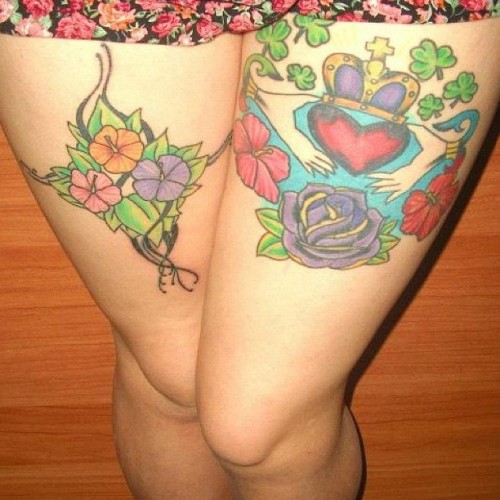 Irish & Cuban Pride :) #girls #Irish #Cuban #tattoos #cross #Catholic #flowers (Taken with instagram)
