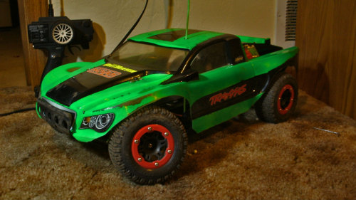 poopskittle:  I took first place in the B main tonight at Dirt Heaven RC Raceway!Obligatory pics of my awesome RC truck. It’s a Traxxas Slash. Well, was. There aren’t many original parts left anymore.