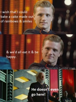 meangirlsofpanem:  Peeta wants to bake a cake of smiles &amp; rainbows.   