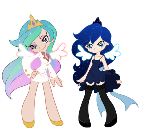 ponyvillenews:  Luna and Celestia as Panty and Stocking and Chrysalis and Nightmare Moon as Scanty and Kneesocks by Puzzle-of-Life  