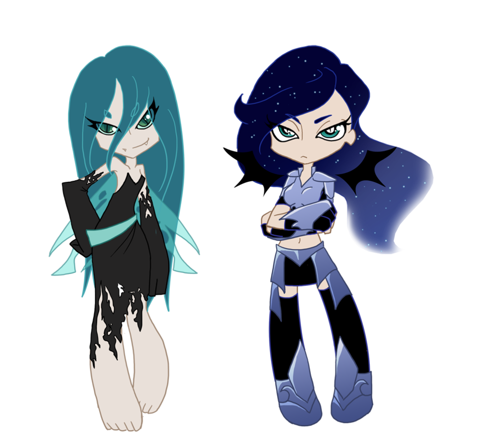 ponyvillenews:  Luna and Celestia as Panty and Stocking and Chrysalis and Nightmare