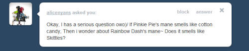 askpinkiedash:  Oh I’m sorry were you expecting “Taste the rainbow”? ;D 