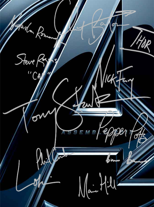 fassabendover:  I think what strikes me most about this is how the signatures have as much personality as their characters: Stark taking the center stage- confidently sprawled across the dead centre, Fury’s trying to edge in- the end cutting into Stark’s