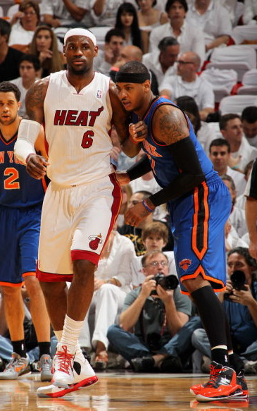 fyeahbballplayers:  Melo x Lebron, NYK - Miami game 2. 