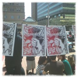 occupy-sandiego:  Wonderful #m1gs poster printing station made with a silk screen. Super tight! #oo 