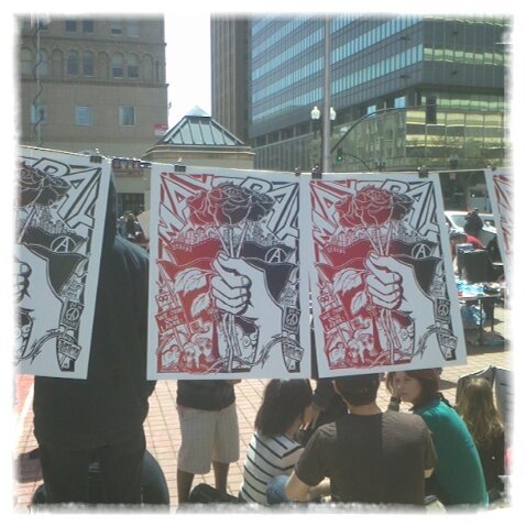 occupy-sandiego:  Wonderful #m1gs poster printing station made with a silk screen. Super tight! #oo 