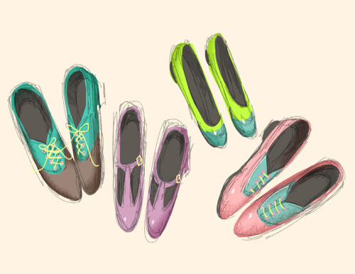 a painting of shoes! Whats on my mind? SHOES~~ I want oxfords in Fluo colors, sadly I’m not sure I could figure out how to wear them