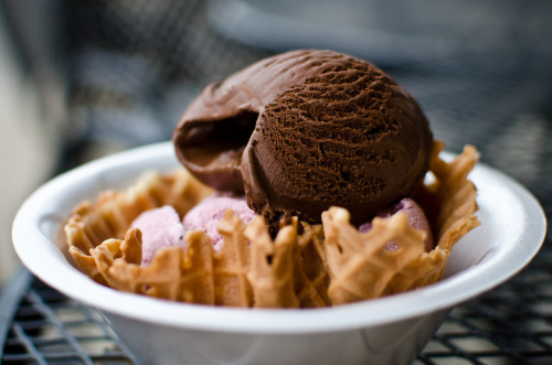 f-word:  sweet basil chocolate and raspberry truffle ice creams in a waffle cone photo by aubreyrose 