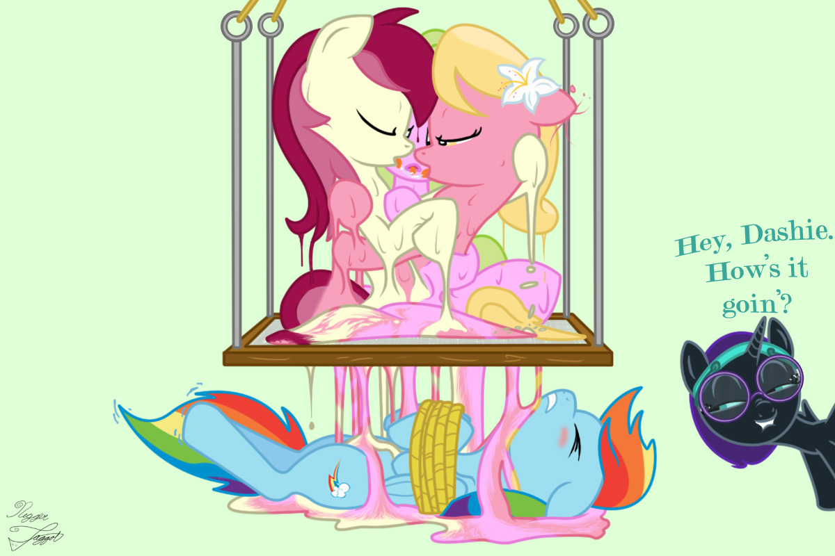 Melting flower trio? Why not? Nyx torturing Rainbow Dash by making her sit under