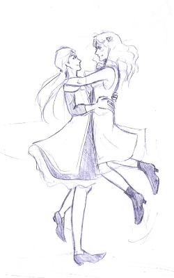 asparklethatisblue:  Lady Amerimaster and the 8th Doctor. Dancing. I spend a lot of time considering what the dresses would look like and now you can’t see it on this sketch &gt;_&gt;’ 