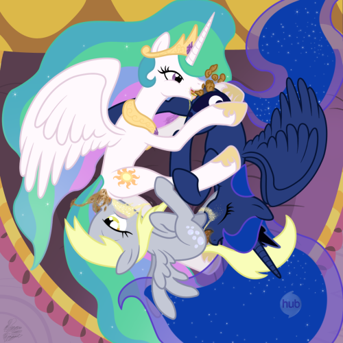 Another commission piece! I was asked to take the three most regal pones in Equestria and daisy chain them together, making them eat one another’s fecal matter and urine byproduct. As you can see, that’s precisely what I did. Also, I made
